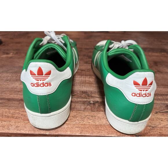 Adidas Superstar Green White Stripe Leather Sneakers Casual Shoes Size 12.5